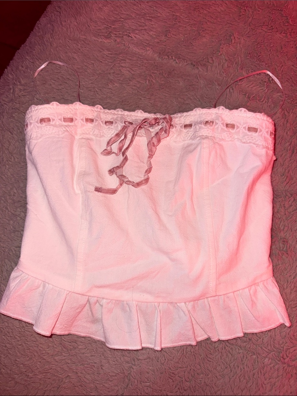 White Ruffle Hem Lace-Trim Cami Top